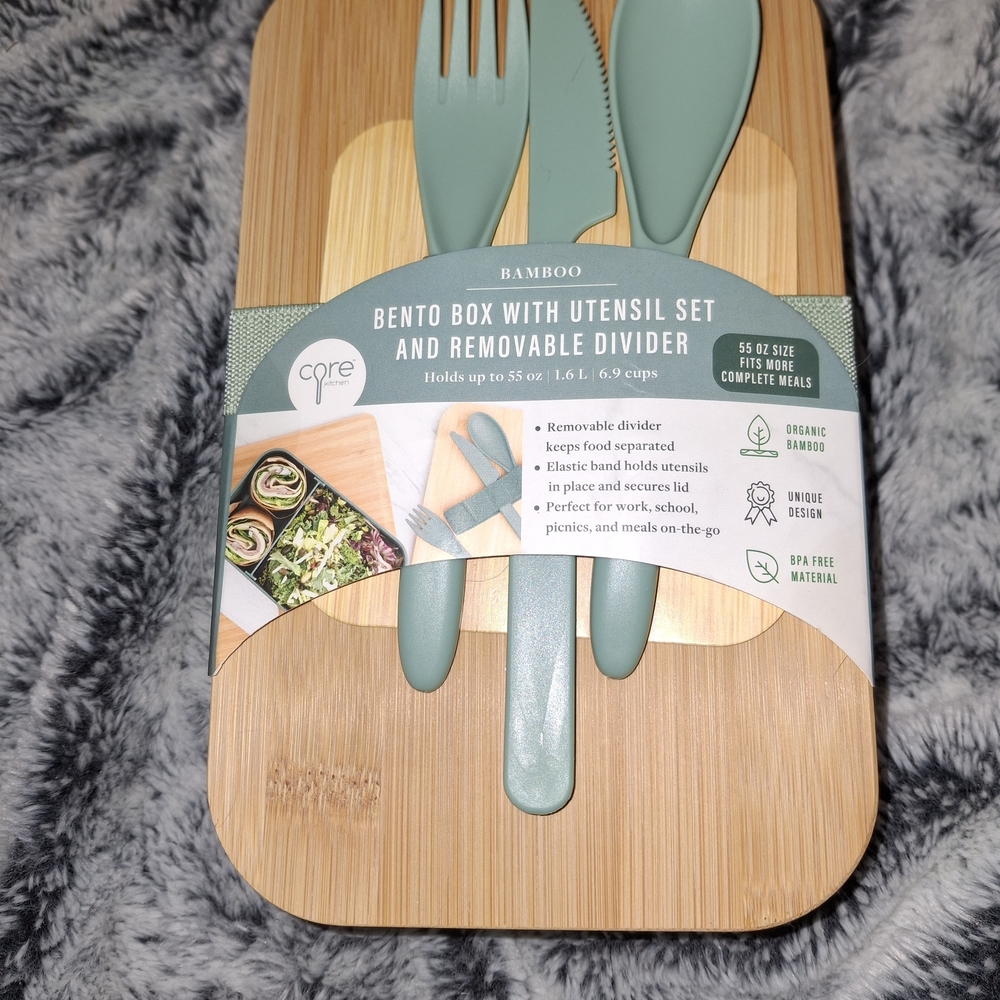 Core Bamboo Bento Box with Green Utensil Set